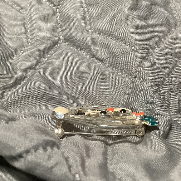 Festive Santa Claus Brooch with Silver and Teal Accents - Picture 4 of 5